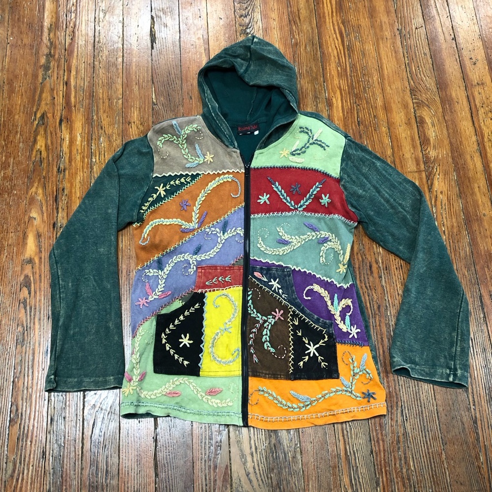 Rising Tide Women’s Boho Colorful Patchwork Full Zip Hoodie Jacket